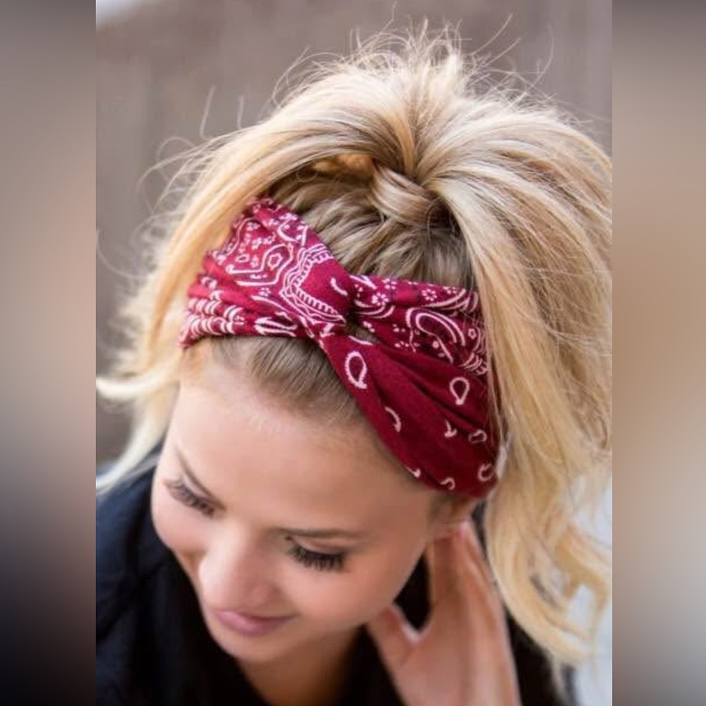 Red Burgundy Paisley Handkerchief Twist Yoga Sport Headband NEW